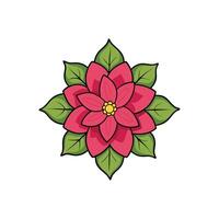 Stylized poinsettia flower illustration with red petals and green leaves vector