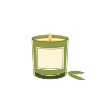 A candle with a green leaf on it png