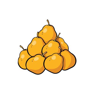 Pile of cartoon yellow pears arranged in pyramid shape
