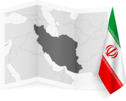 Iran grayscale map and hanging flag. png