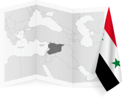 Syria grayscale map and hanging flag. png