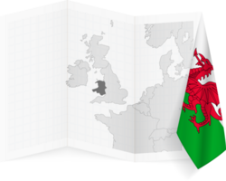 Wales grayscale map and hanging flag. png