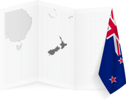 New Zealand grayscale map and hanging flag. png
