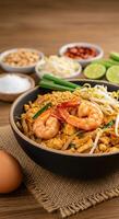 Delicious Pad Thai Noodles with Shrimp, Egg, and Peanuts a flavorful Thai dish photo