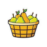 Cartoon basket overflowing with ripe, juicy, yellow and green pears vector