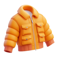 3D icon of an orange puffer jacket, warm winter outerwear for cold weather. png