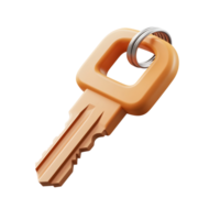 Simple 3D house key with brown handle, symbolizing access and security. png
