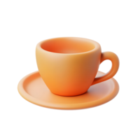 3D orange cup and saucer, suitable for hot beverages or morning coffee visuals. png