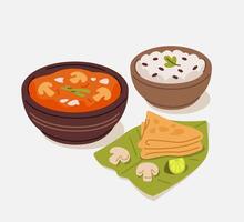 Illustration of Mushroom Masala with Rice and Roti vector