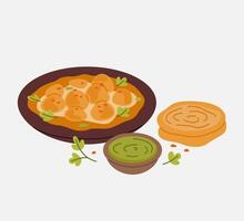 Roasted Potatoes in Spicy Yogurt Curry with Parotta vector