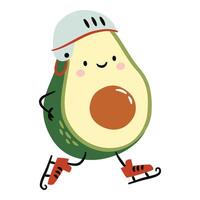 Flat illustration in a simple childish style. Small avocado skating and playing hockey on white background vector