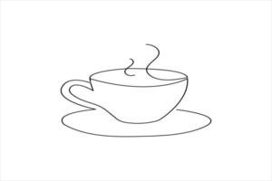 Coffee cup continuous sketch minimalist line art design isolated on plain white background vector