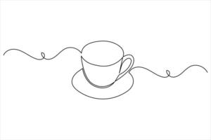 Coffee cup continuous line sketch minimalist illustration outline style modern art isolated vector