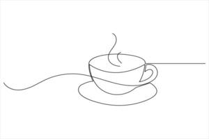 Coffee cup simple line drawing continuous style minimal sketch isolated on light background vector