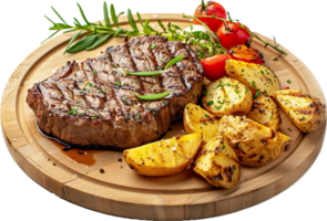 Juicy Grilled Steak with Roasted Potatoes and Fresh Herbs Display png