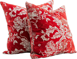 Elegant Red Decorative Pillows with Intricate Floral Patterns png