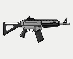 Modern assault rifle illustration featuring detailed design and metallic gray coloring vector