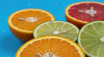 Vibrant Arrangement of Juicy Citrus Halves with Seeds on Display photo