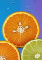 Colorful Background Highlighting Fresh Orange and Lemon Cross-Sections photo