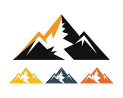 Mountain peak logo set in various colors for branding and outdoor adventure projects vector