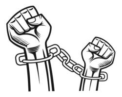 Powerful illustration of chained fists representing the struggle for freedom and liberation. vector