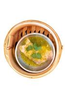 Top view of Dimsum with Steamed Seabass with Lime, focus selective photo