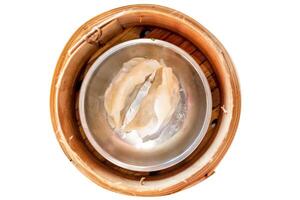 Top view of dimsum with gyoza and dipping sauce, focus selective photo