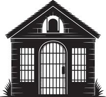 Silhouette of a small house with a metal gate. vector