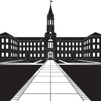 Black and white silhouette of a classic university building. vector