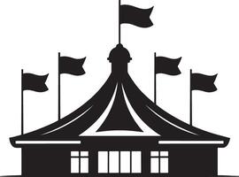 Black and white silhouette of a carousel with flags. vector