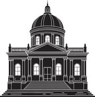 Black and white silhouette of a classical building with dome. vector
