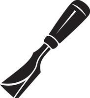 Black and white icon of a wood carving chisel tool for crafts. vector