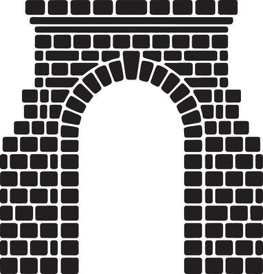 Black and white brick archway illustration simple design element.