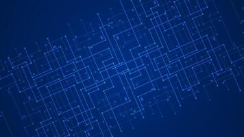 modern tech circuit lines with connecting dots and paths wires in rotated view in blue background banner template vector