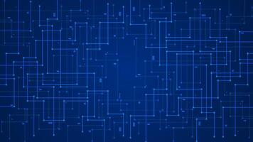 circuit board lines with dots and elements connecting, data transferring, modern technology background banner template in blue and light blue vector
