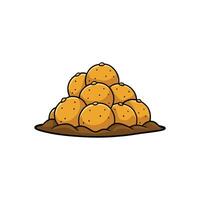 Cartoon style potatoes arranged in a pile on ground vector