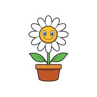 Smiling daisy cartoon character in a flower pot illustration vector