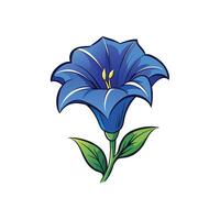 Stylized blue flower with green leaves on white backdrop vector