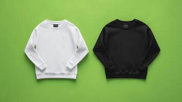 white and black sweatshirt front view isolated on green background photo