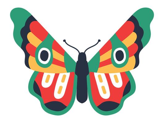 Brightly colored butterfly with spread wings reveals a stunning pattern of red, yellow, and green, enhancing the beauty of nature and showcasing vibrant wildlife in its habitat