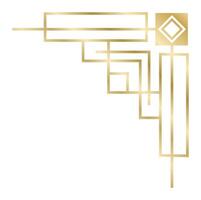 Golden art deco corner ornament featuring intricate lines and squares, creating an elegant frame ideal for enhancing wedding invitations or luxurious packaging designs vector