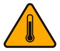 Triangular warning sign featuring a thermometer indicating high temperature, symbolizing extreme heat, fever, or potential danger due to elevated temperatures vector