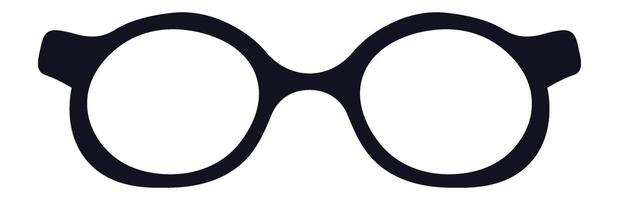 Black silhouette of round eyeglasses frame, isolated on a clean white background, symbolizing vision, style, and fashion in a modern and minimalist design vector