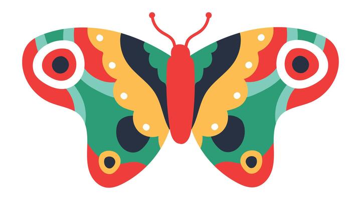 Colorful butterfly spreading its wings, showcasing vibrant patterns and details, perfect for nature inspired designs and children's illustrations