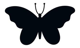 Black butterfly silhouette with open wings and delicate antennae, isolated on a white background, embodying themes of nature, beauty, and elegance in a minimalistic design vector