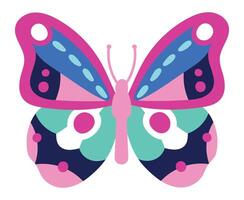 Featuring a pink, blue, and turquoise butterfly adorned with a striking wing pattern, creating a vibrant and captivating visual that embodies clean design and elegance vector
