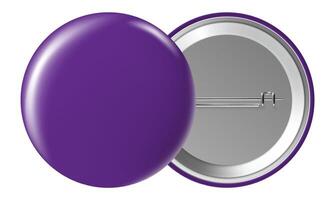 Purple blank badge displaying both front and back sides with a pin, isolated against a white background, perfect for showcasing custom text, logos, or unique designs vector