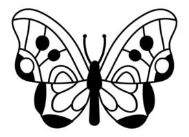 Butterfly with open wings showing a decorative pattern in black and white, ideal for coloring books, illustrations, and graphic design projects vector