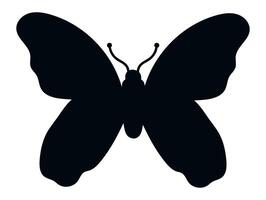 Black butterfly silhouette with outspread wings, isolated against a pristine white background, symbolizes beauty, elegance, and the transformative power of nature's delicate creatures vector