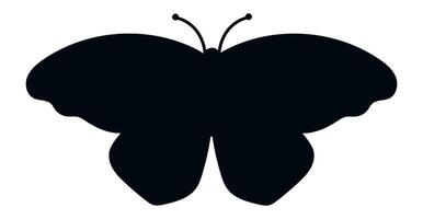 Black butterfly silhouette with open wings and antennae showing, isolated on white background, representing concepts such as nature, beauty, transformation, and elegance vector